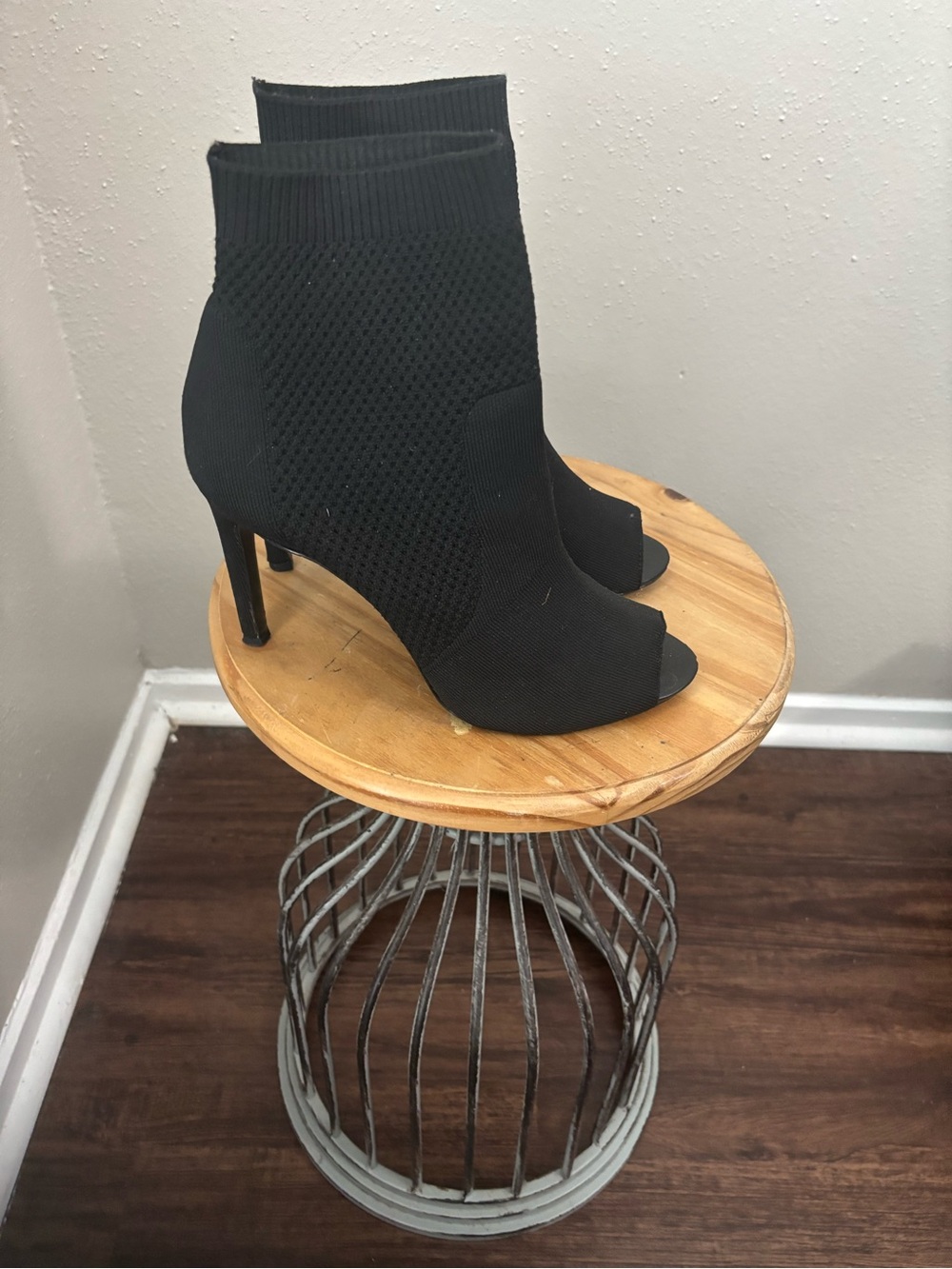 Charles David Black Knit Peep-Toe Ankle Booties